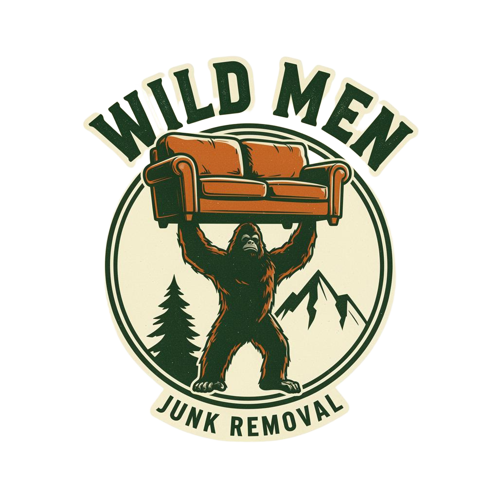Wild Men Junk Removal logo — Sasquatch lifting a couch
